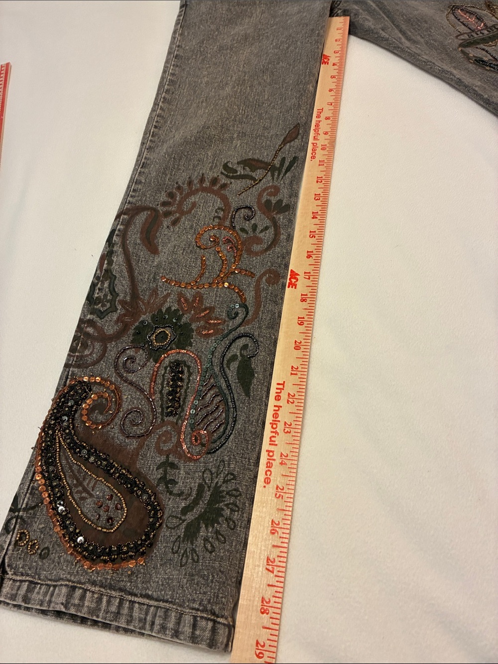Chico's Gray Flare Jeans with Paisley Embroidery - Picture 10 of 15